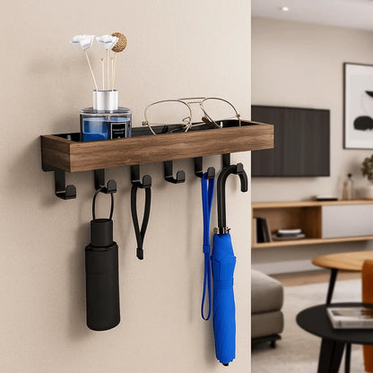Multifunctional Wooden Key Holder Durable Household Key Rack Organizer with 6 Hooks Storage Rack for Keys Sunglasses