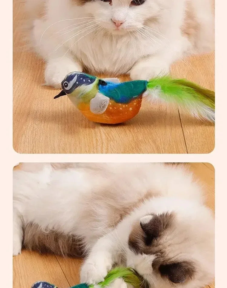 Interactive Cat Toy Chirping Flapping Sparrow Dog Toys Rechargeable Touch Squeak Bird-Shaped Plush Toy with Catnip Pet Supply