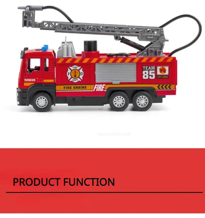 1:32 Scale Water Spray Fire Truck Model Ladder Trucks Toy Car Sound Light Pull Back Doors Opened Vehicle Collection Boys Gift