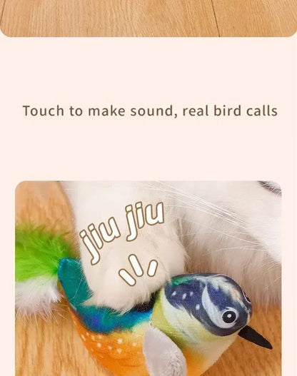Interactive Cat Toy Chirping Flapping Sparrow Dog Toys Rechargeable Touch Squeak Bird-Shaped Plush Toy with Catnip Pet Supply