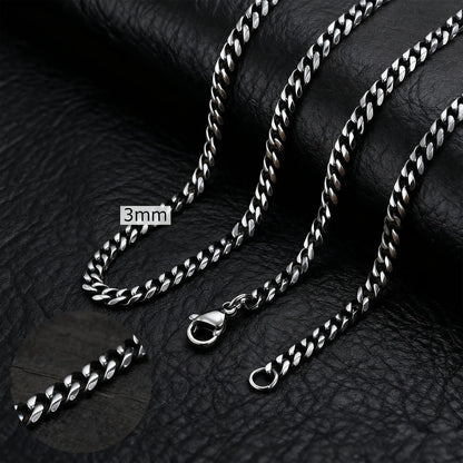 3-11MM Classic Cuban Chain Necklace for Men Women,Silver Black Gold Grey Color Stainless Steel Chains,Basic Punk Jewelry Gift