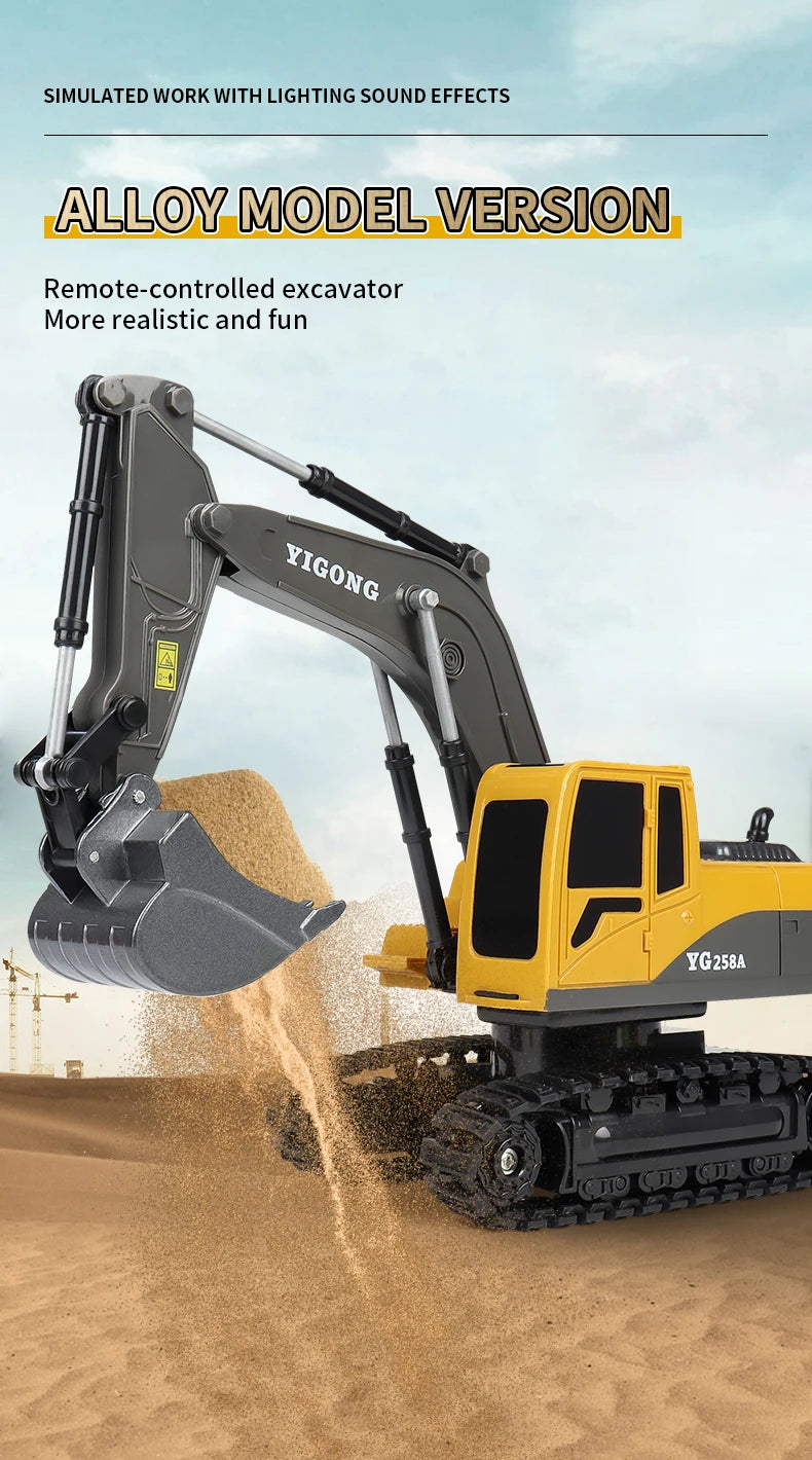 ZWN 2.4G Remote Control Excavator Dump Truck RC Model Car Toy Professional Alloy Plastic Simulation Construction Vehicle for Kid
