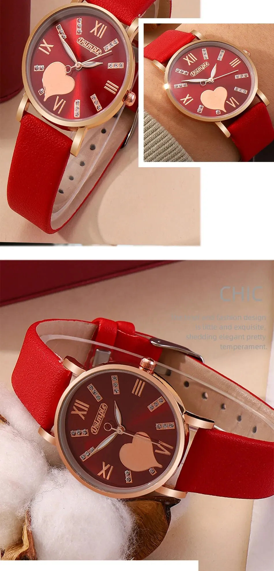 6PCS Set Heart Dial Classic Women Watch - Varixo