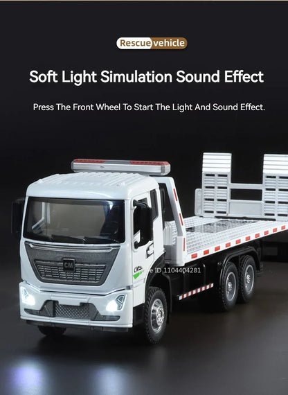 1:32 Road Rescue Flatbed Truck Alloy Dump Model Diecast Toys Car Doors Opened Sound Light Pull Back Vehices Children's Fun Gifts