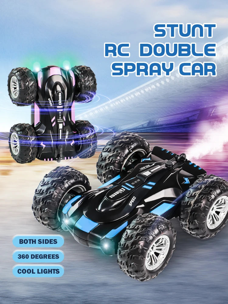 RC spray car 2.4G double-sided stunt with lights Children's toys direct charging compatible external charging