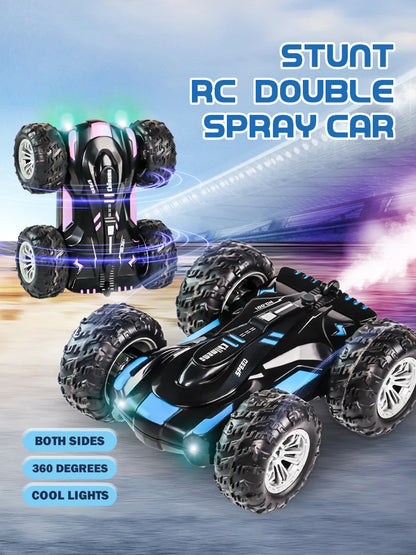 RC spray car 2.4G double-sided stunt with lights Children's toys direct charging compatible external charging