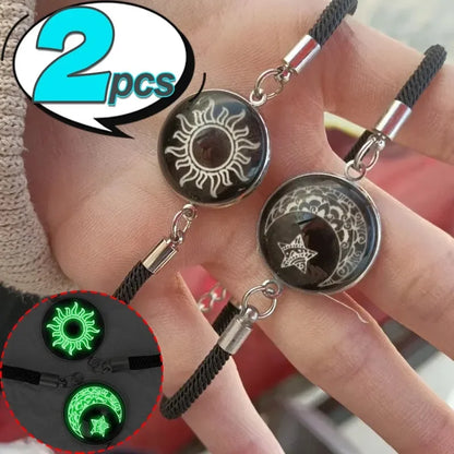 2pcs Luminous Sun Moon Braided Bracelets for Lovers Adjustable Couple Bracelets Fashion Valentine's Day Jewelry Girlfriend Gifts