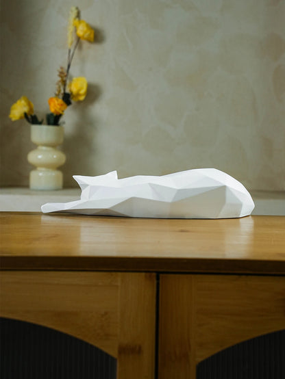 White Black Cat Statue - Geometric Modern Room Decor Figurine Sculpture for Home Office as Table Shelf Desk Decor  Lying Cat