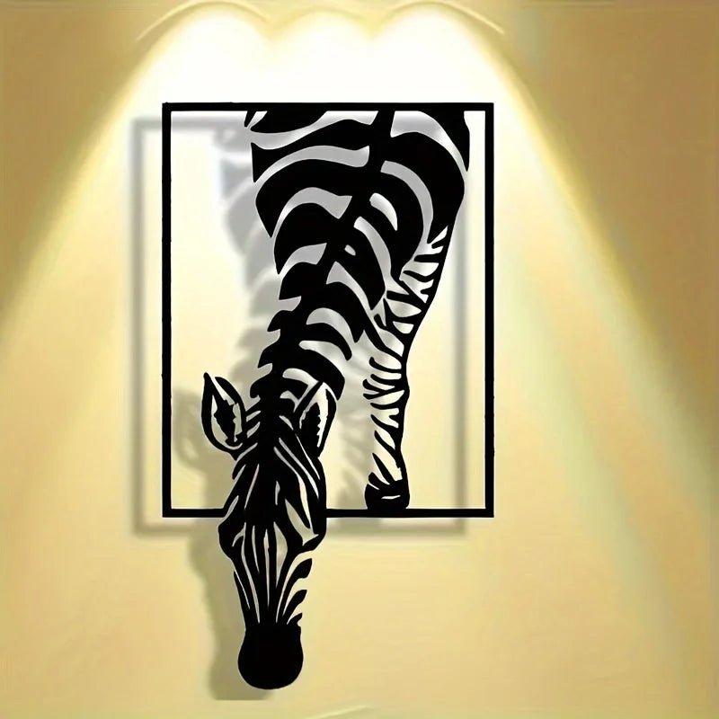 [Modern Zebra Metal Art] Minimalist Zebra Metal Wall Art - Modern Striped Iron Decor |  Animal-Themed Design, Zebra Decor